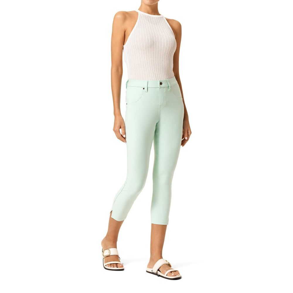 HUE Women's Ankle Slit Essential Denim Capri Leggings, Aqua Foam